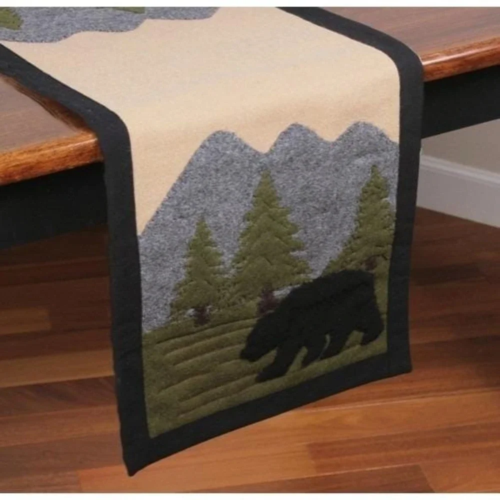 Rustic Lodge Bear in Woods Table Runner Wool Felt 14